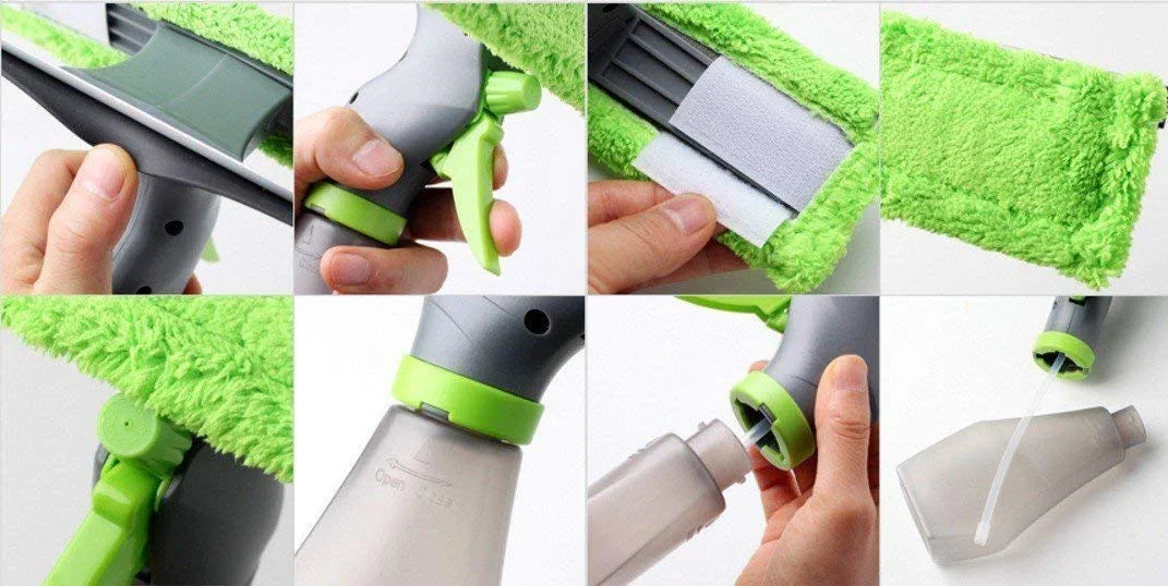 3 in 1 Plastic Easy Glass Spray Type Cleaning Brush Wiper